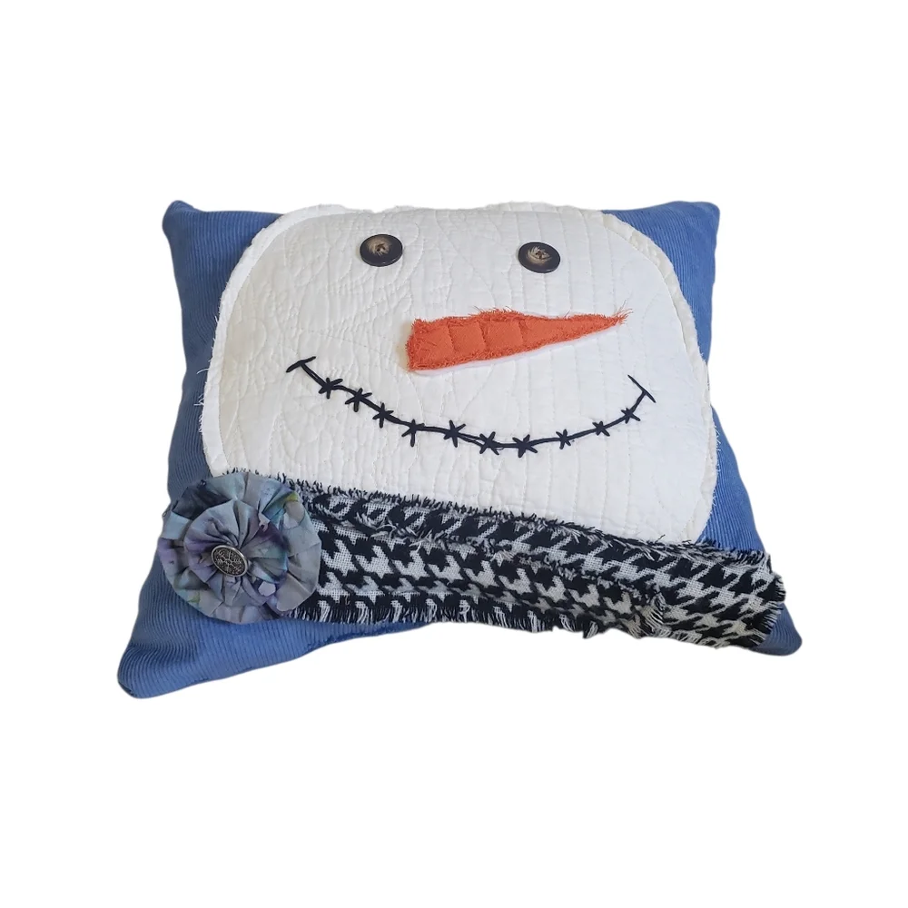NEW Homemade Snowman Decorative Pillow Set - Blue and White